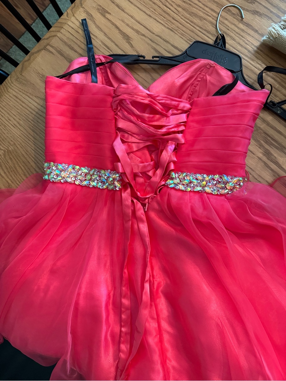 Milano Hot Pink Strapless Tulle Party Dress with Crystal Waist - Picture 3 of 7
